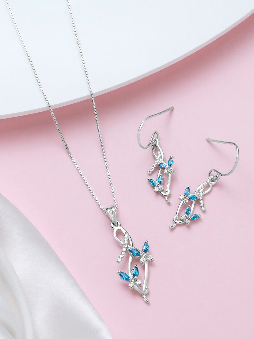 Zavya Shimmering 925 Sterling Silver Trail Rhodium Plated CZ-Studded Jewellery Set