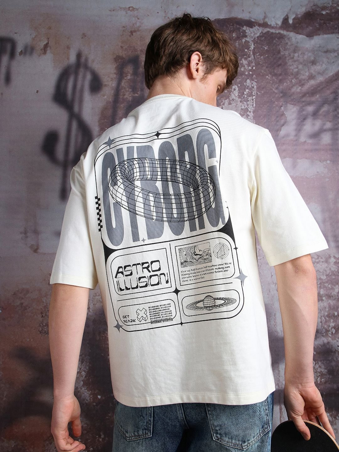 Hubberholme Men Cyborg Graphic Printed Oversized Fit T-shirt
