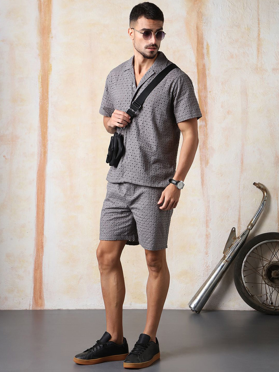 High Star Self Design Pure Cotton Shiffili Shirt With Shorts Co ord set