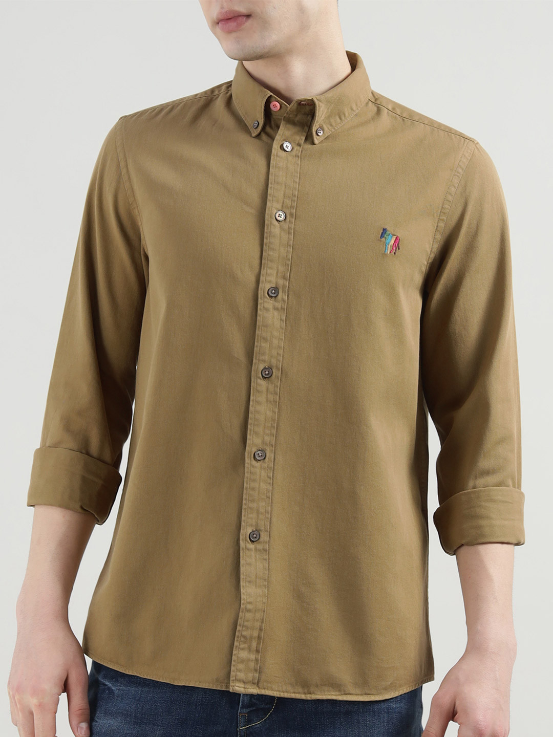 PS By Paul Smith Men Regular Fit Button-Down Collar Solid Cotton Casual Shirt