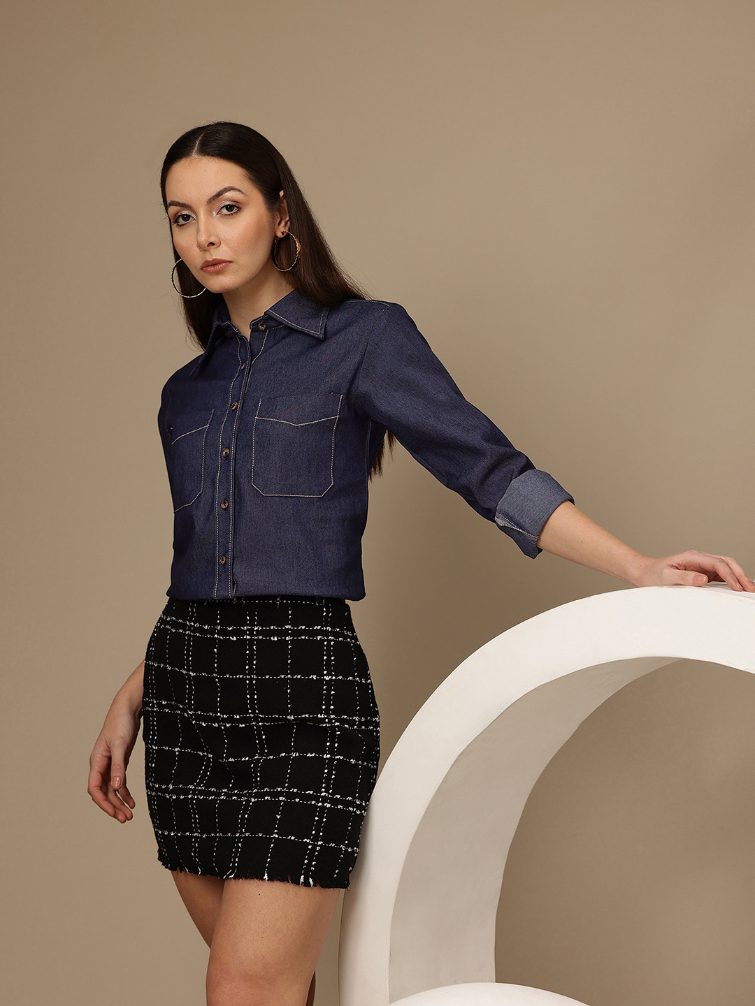 Chemistry Contrast Stitch Denim Casual Shirt