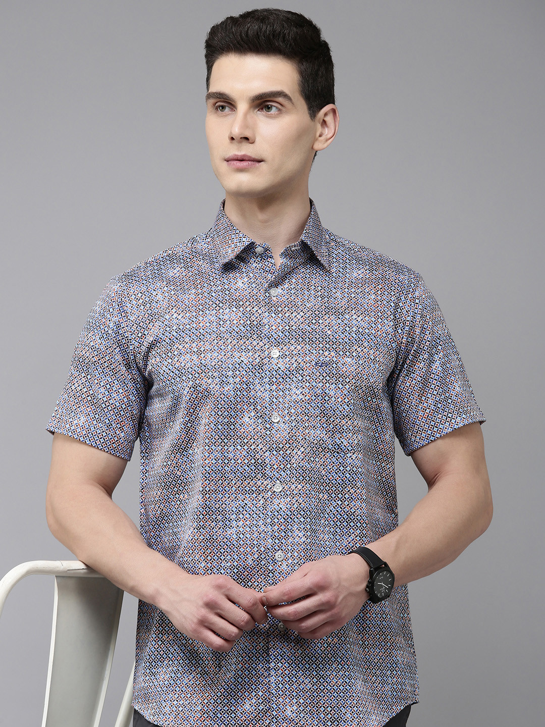 ColorPlus Tailored Fit Opaque Geometric Printed Casual Shirt