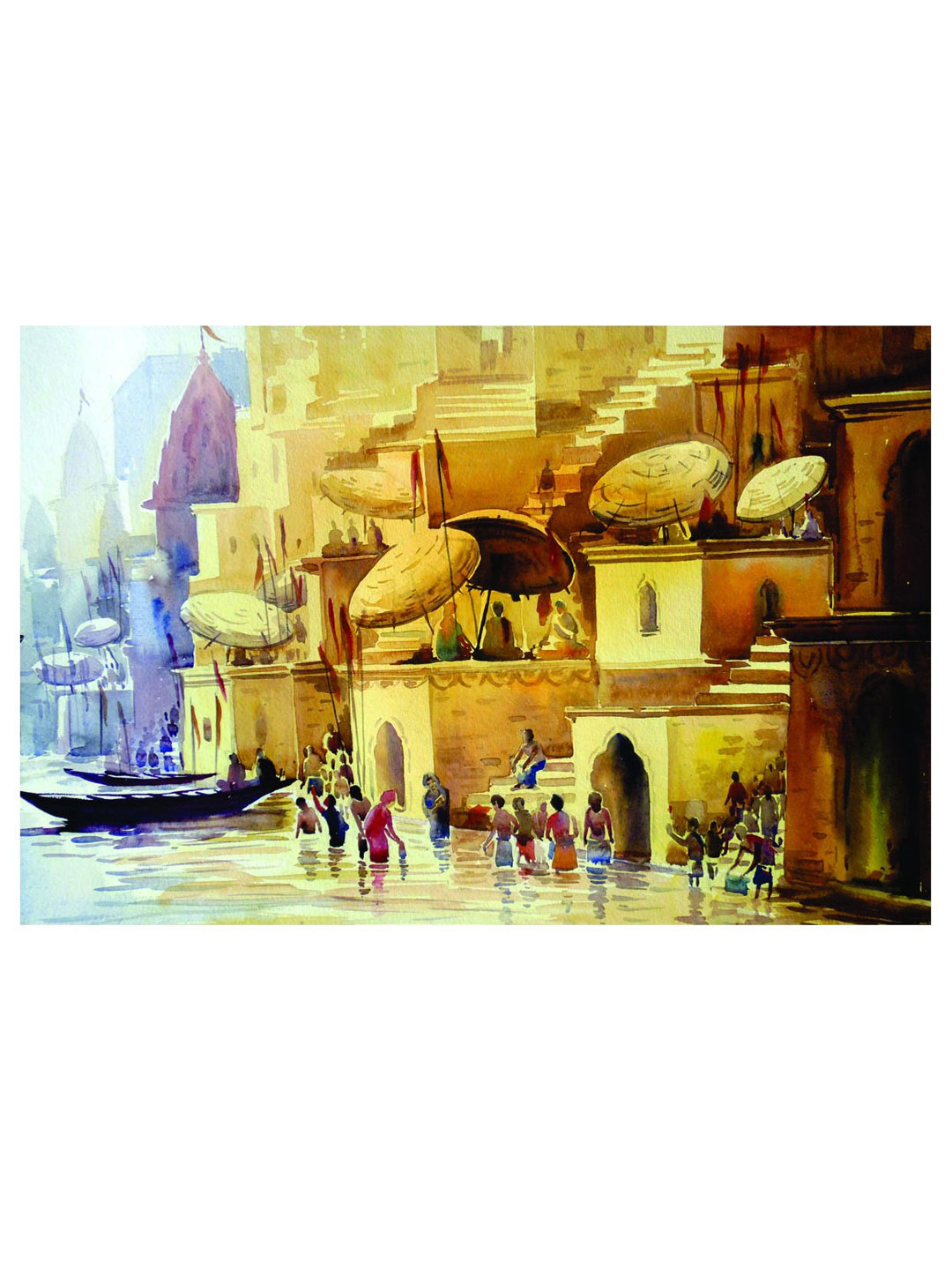 Inephos Brown & Blue Printed Canvas Beautiful Riverside View Wall Art