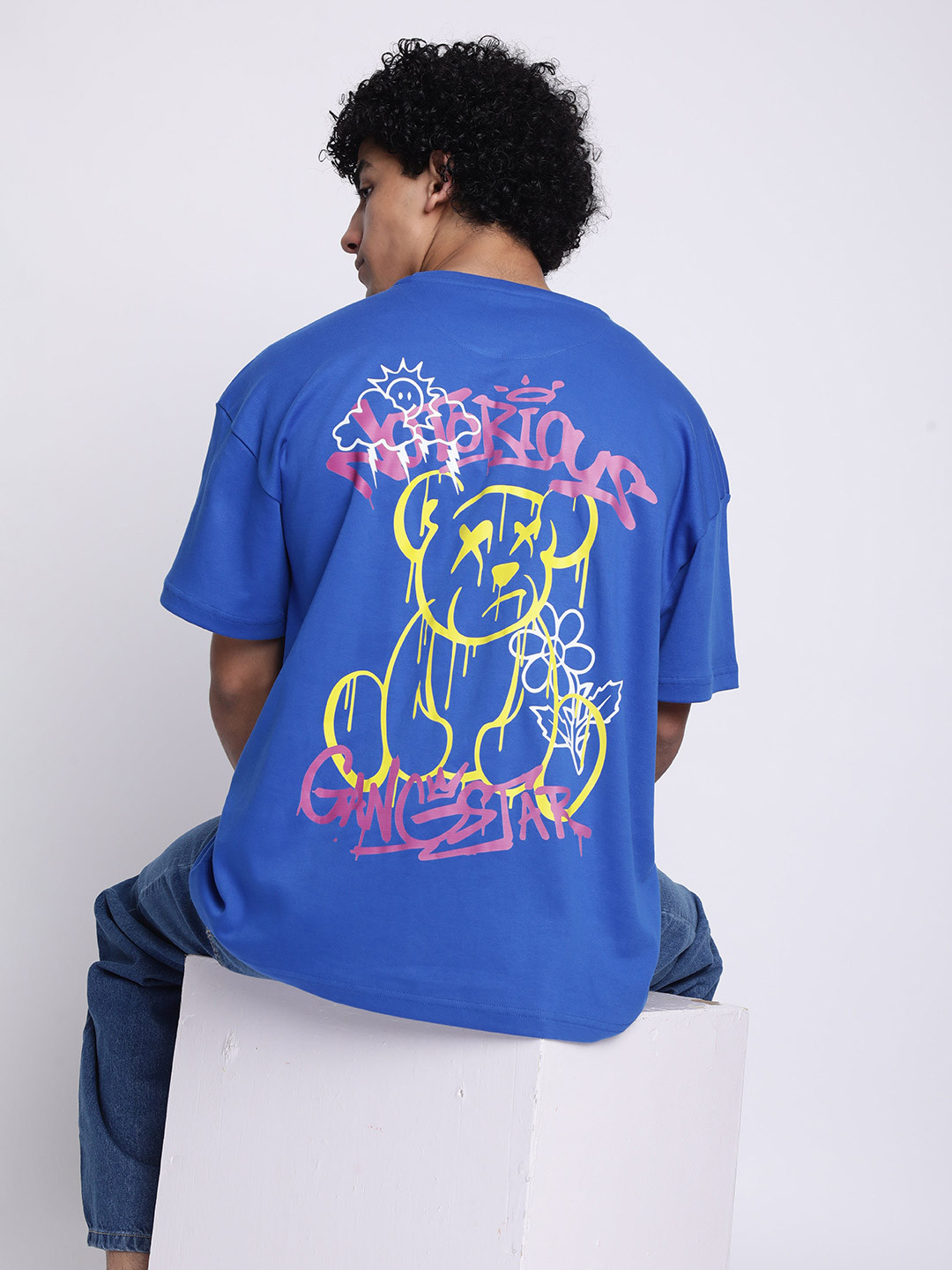 Men Graphic Printed Round Neck Cotton Oversized T-shirt