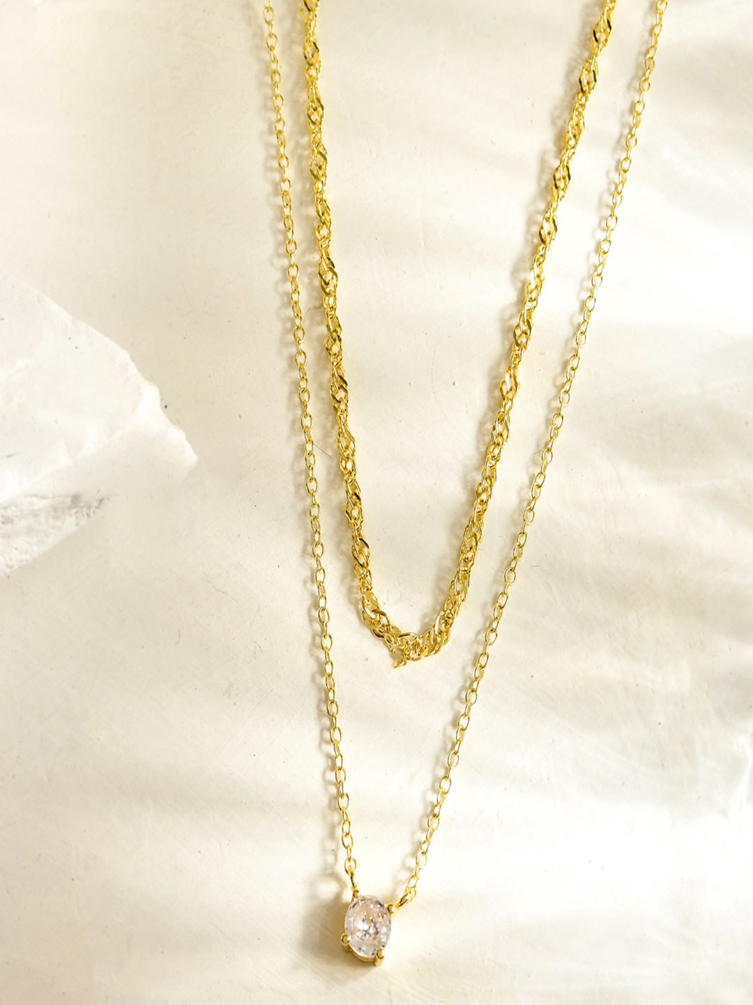 AQUASTREET 14K Gold-Plated Antitarnish Layered Zircon Pendant Lightweight Necklace