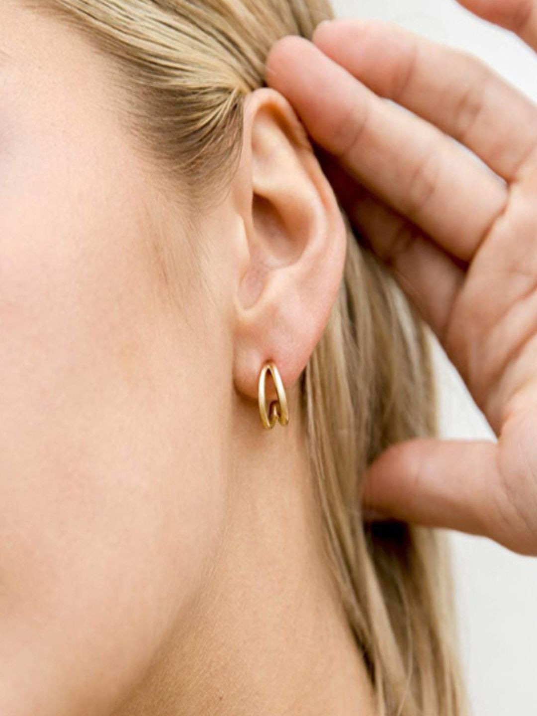 AQUASTREET 14K Gold-Plated Antitarnish Small Lightweight Double Half-Hoops Earrings