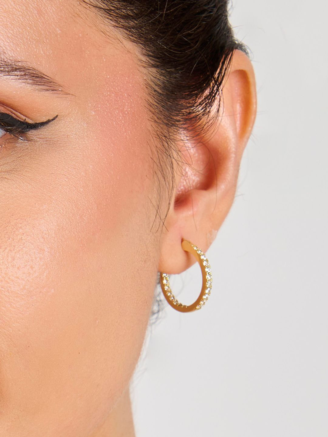 AQUASTREET 14K Gold-Plated Antitarnish Zircon Hoops Lightweight Earrings