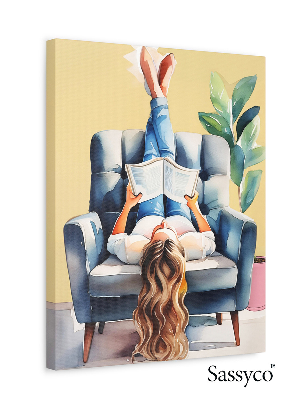 Sassyco Reading Canvas Wall Rectangle Paintings Wall Art - 28 x 20 In