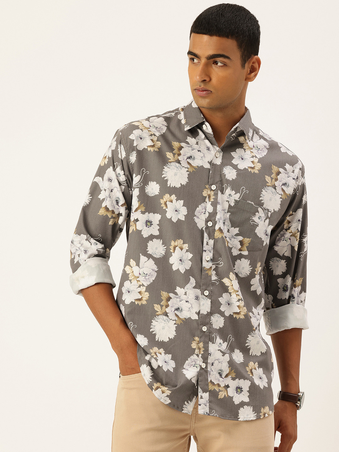 FIFTY TWO Floral Printed Drop-Shoulder Sleeves Comfort Fit Casual Shirt