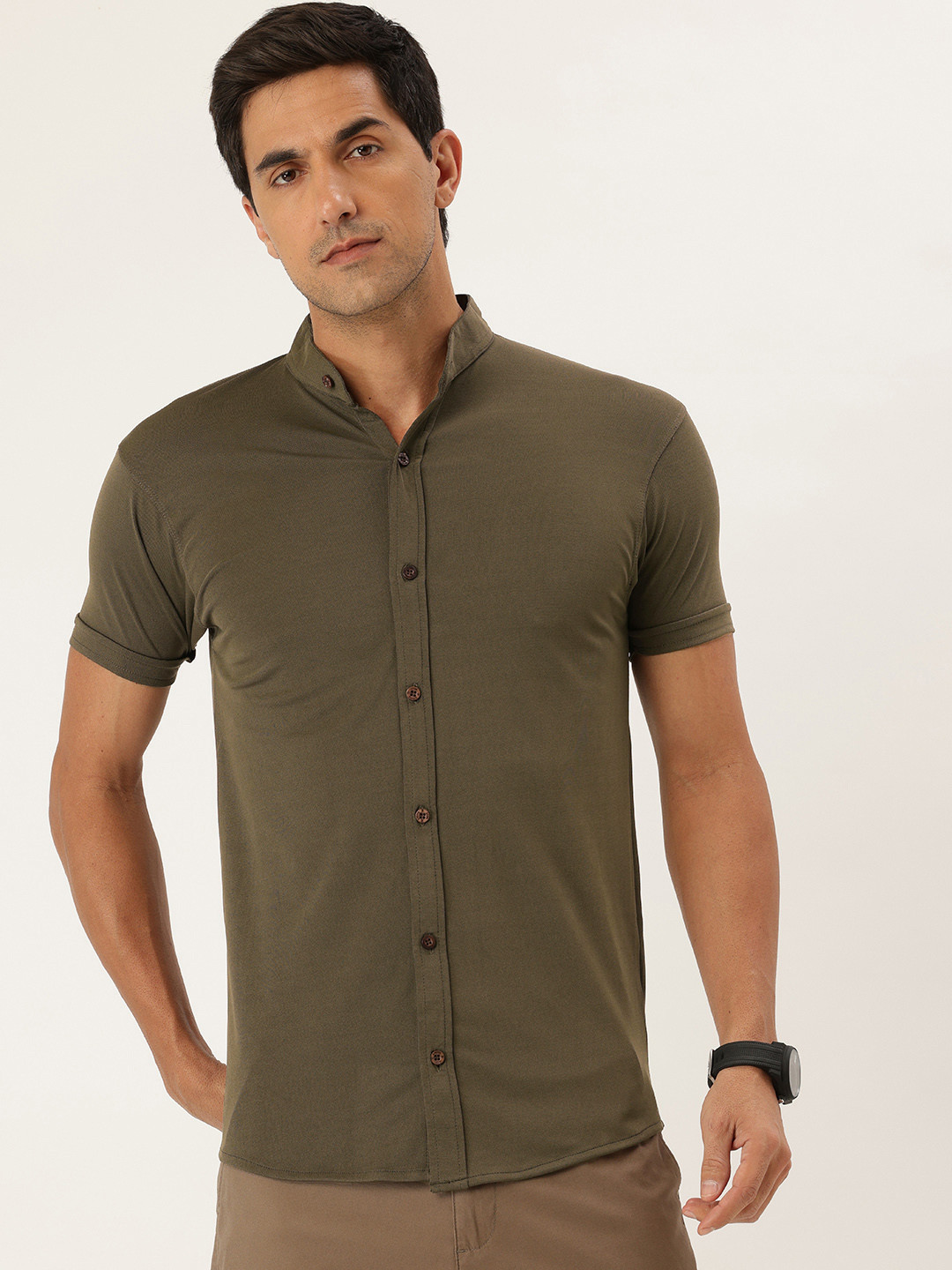 FIFTY TWO Band Collar Knitted Casual Shirt