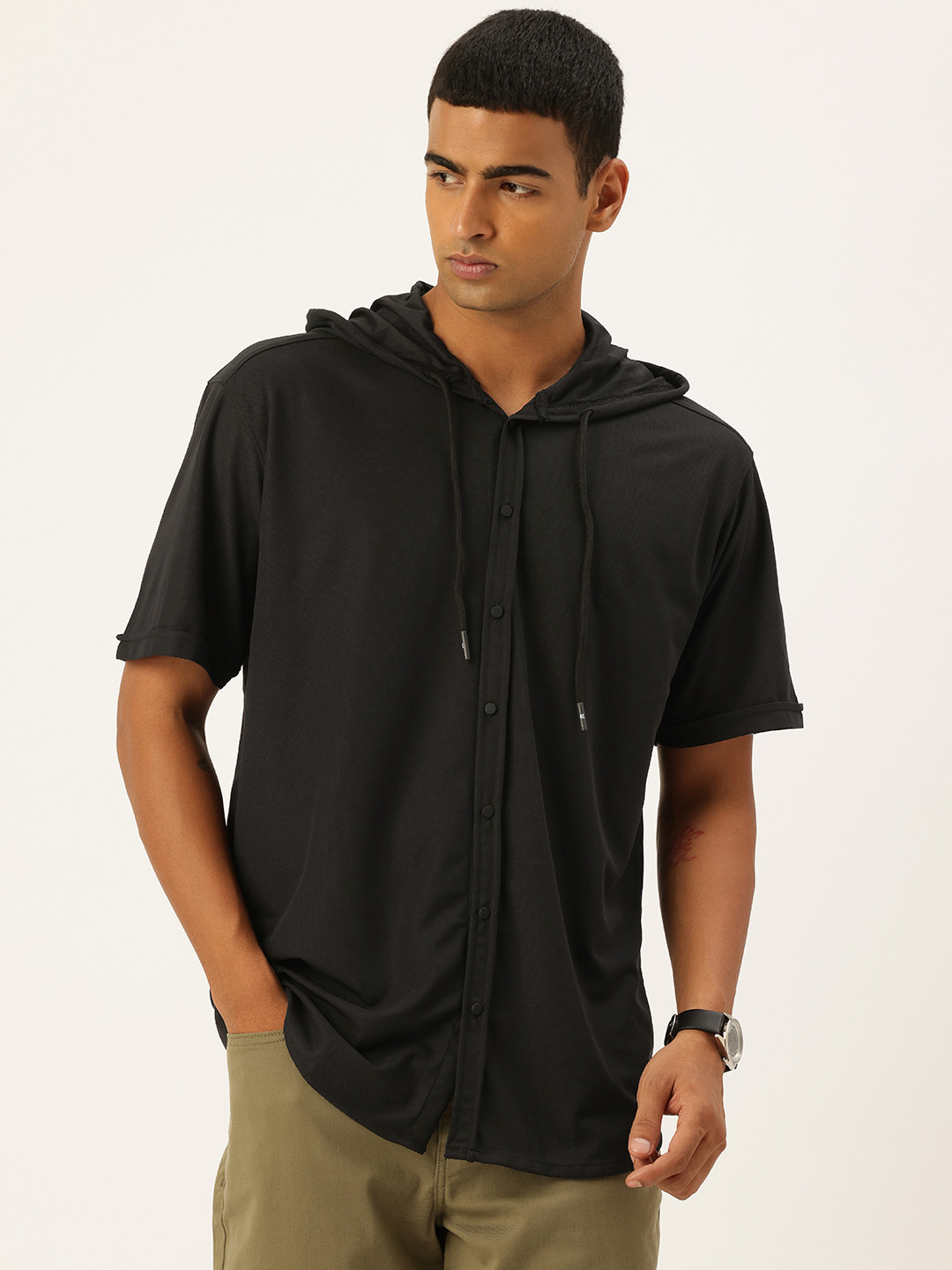 FIFTY TWO Comfort Fit Hooded Drop-Shoulder Casual Regular Fit Shirt