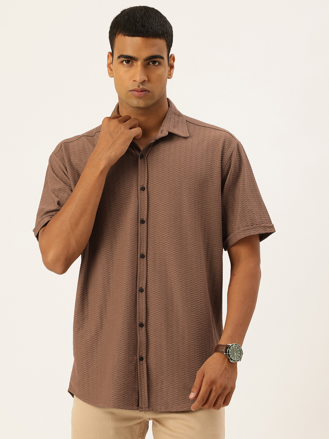 FIFTY TWO Textured Drop-Shoulder Sleeves Comfort Fit Casual Regular Fit Shirt