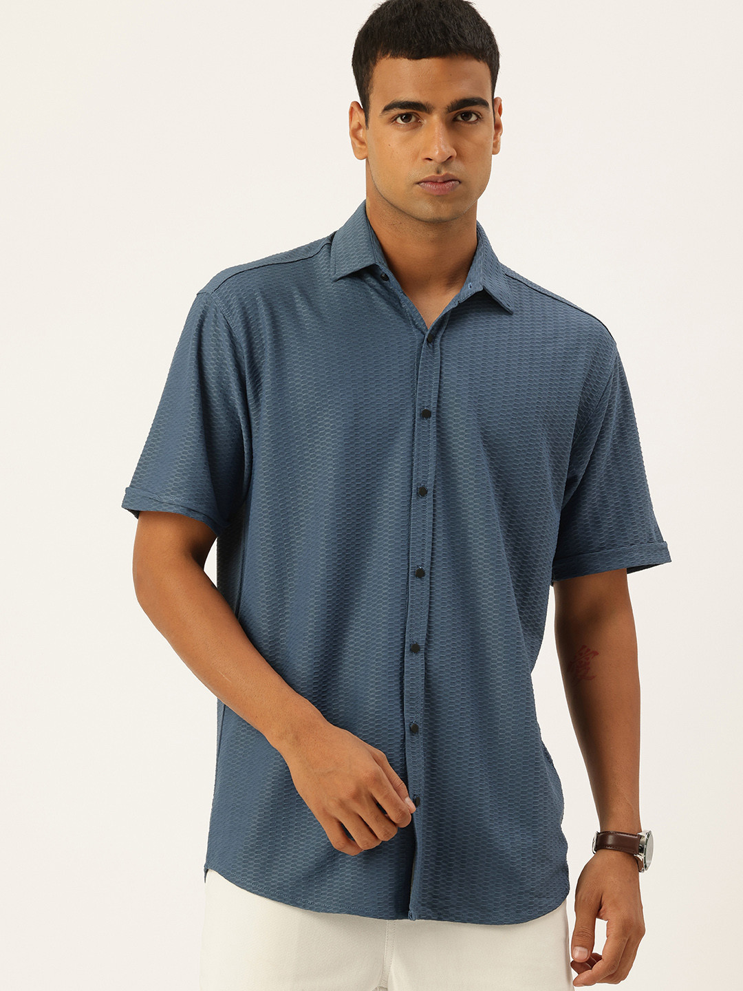 FIFTY TWO Textured Drop-Shoulder Sleeves Comfort Fit Casual Regular Fit Shirt