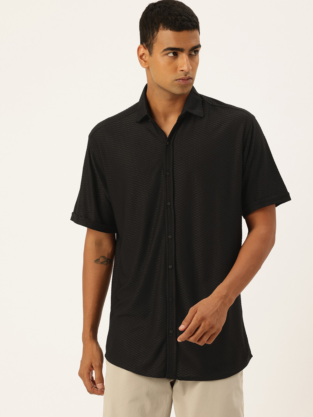 FIFTY TWO Textured Drop-Shoulder Sleeves Comfort Fit Casual Shirt