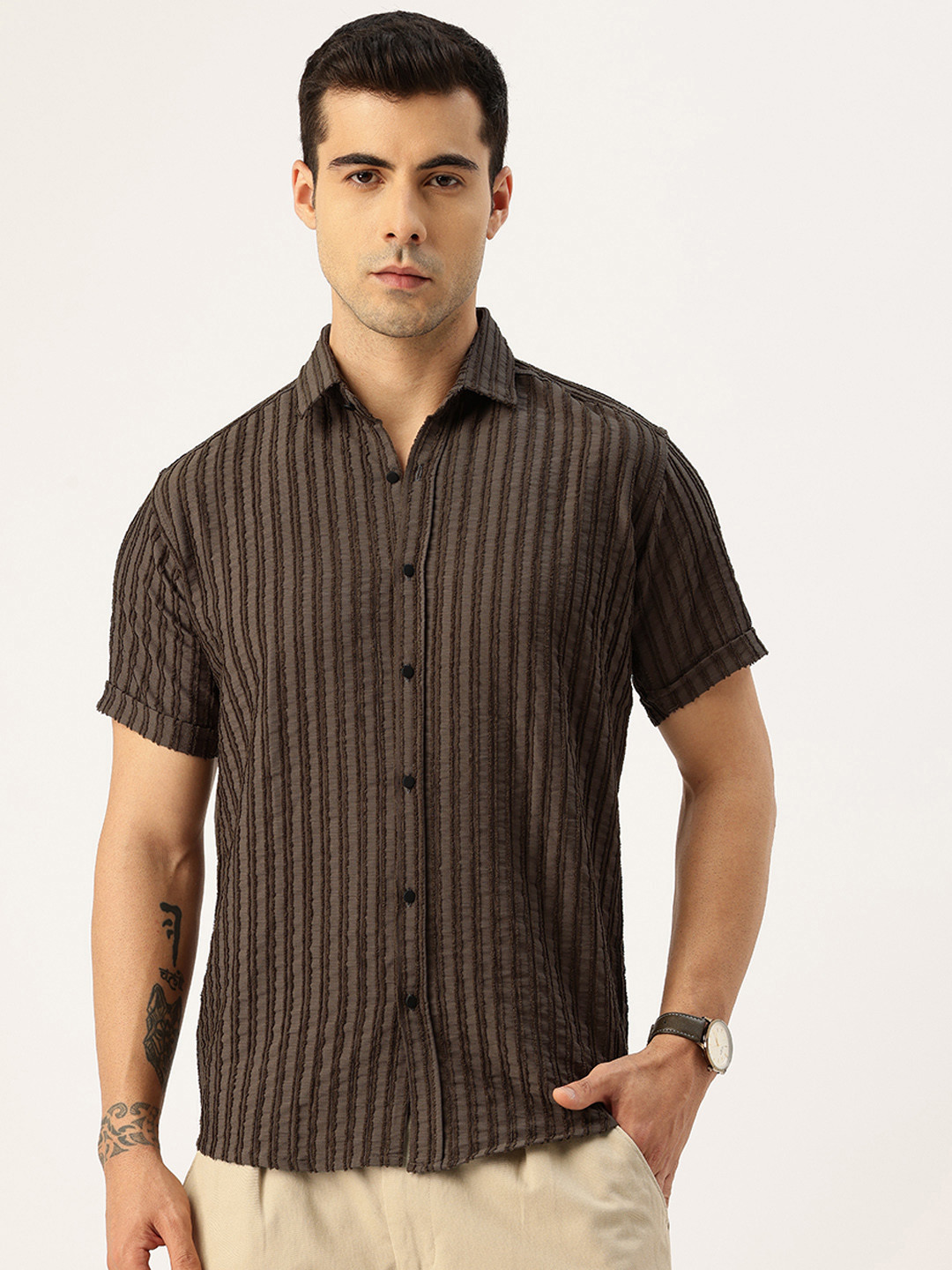 FIFTY TWO Striped Textured Casual Shirt