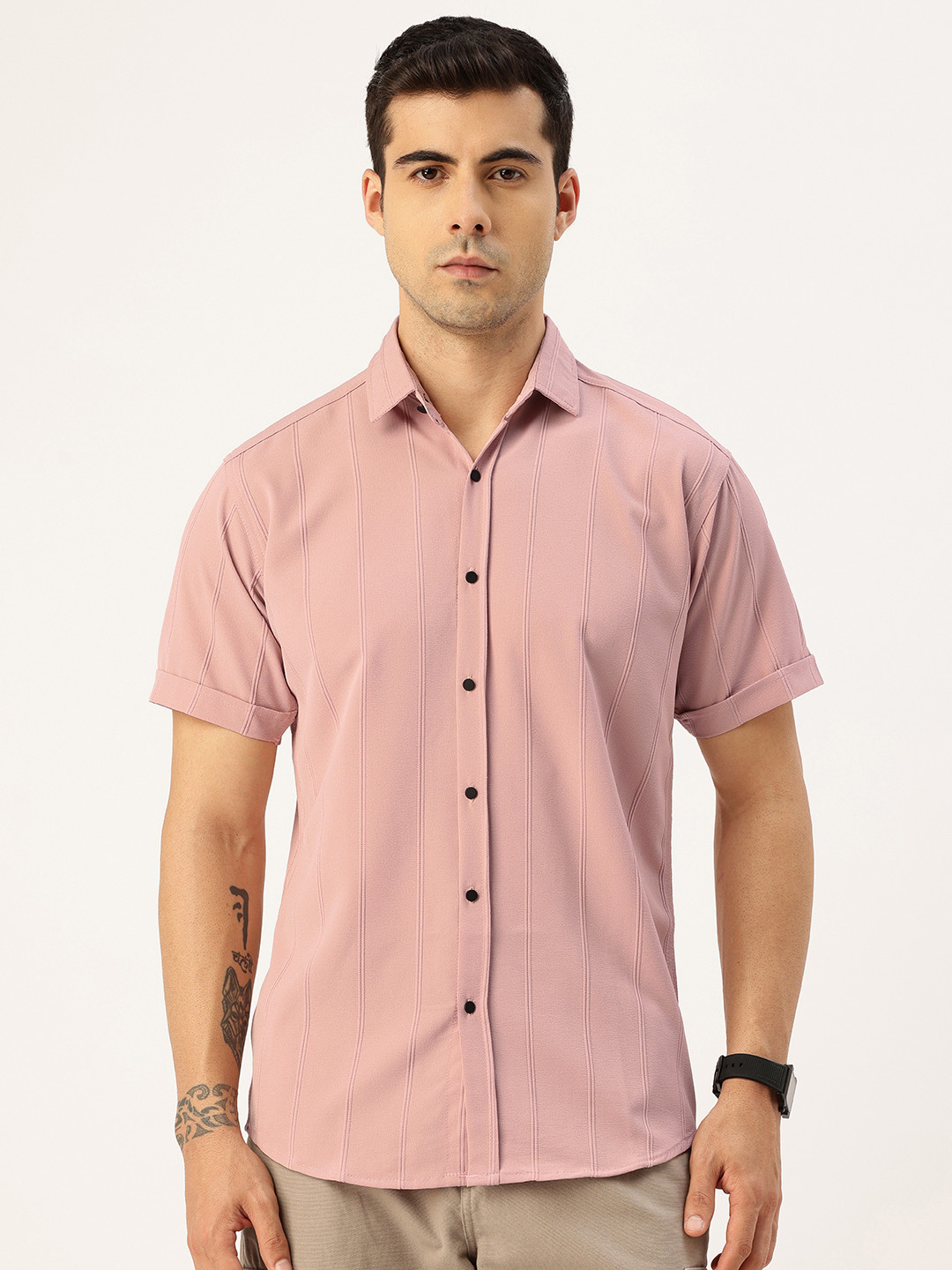 FIFTY TWO Self Design Striped Casual Shirt