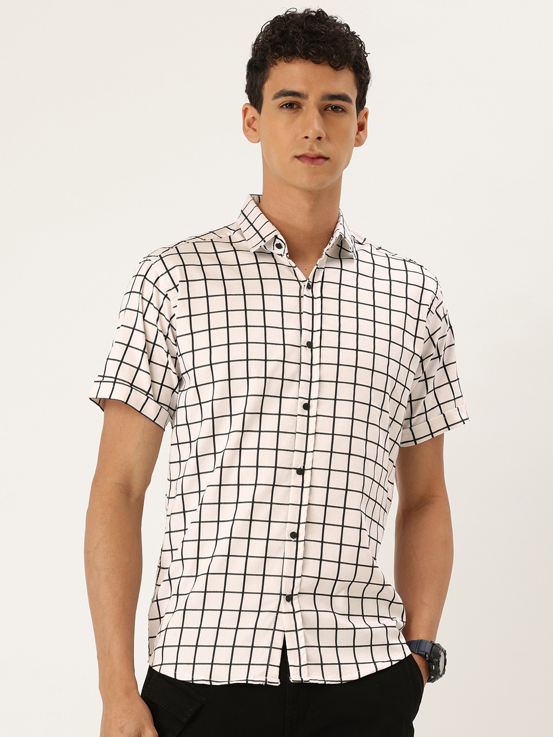 FIFTY TWO Grid Tattersall Checked Casual Shirt