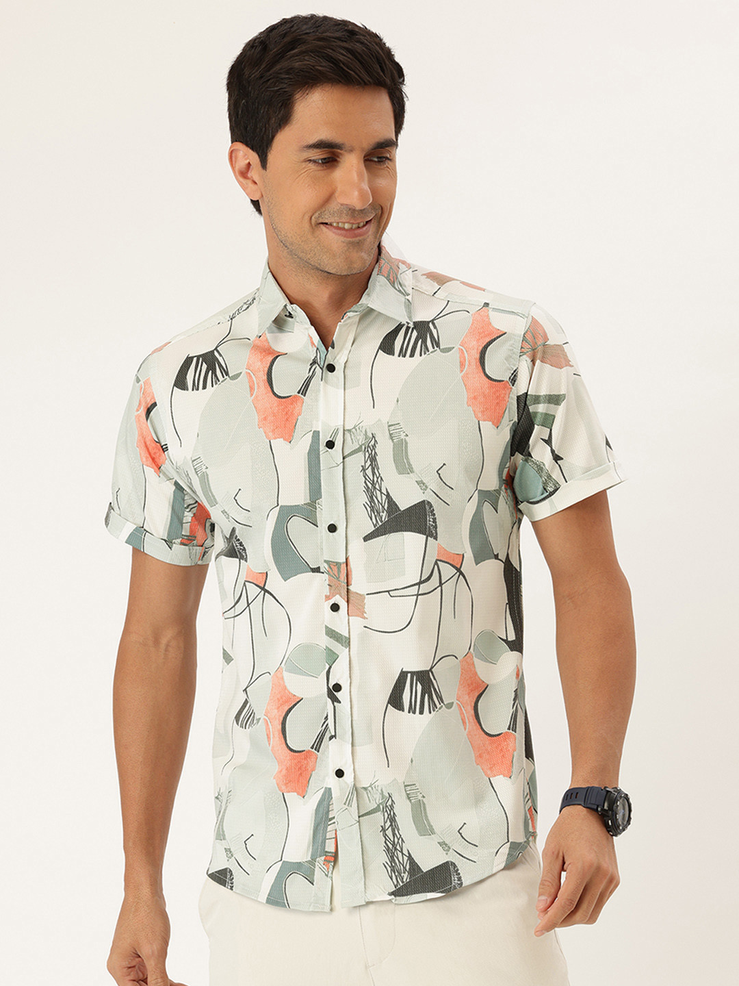 FIFTY TWO Abstract Printed Textured Knitted Casual Shirt