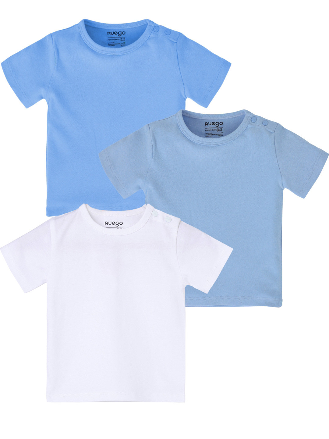 Nuego Kids Unisex Pack Of 3 Bio Finish Solid Round Neck Half Sleeve Cotton T-shirts