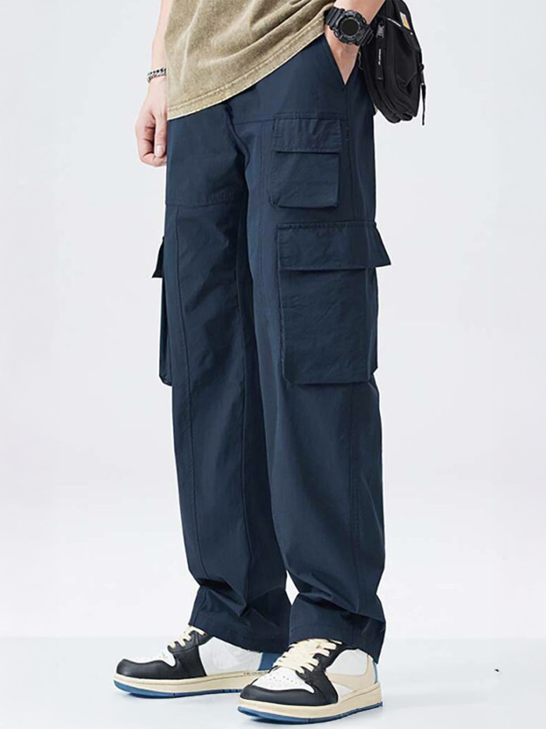 NOBERO Men Relaxed Straight Leg Straight Fit  Woven Cargo Pants