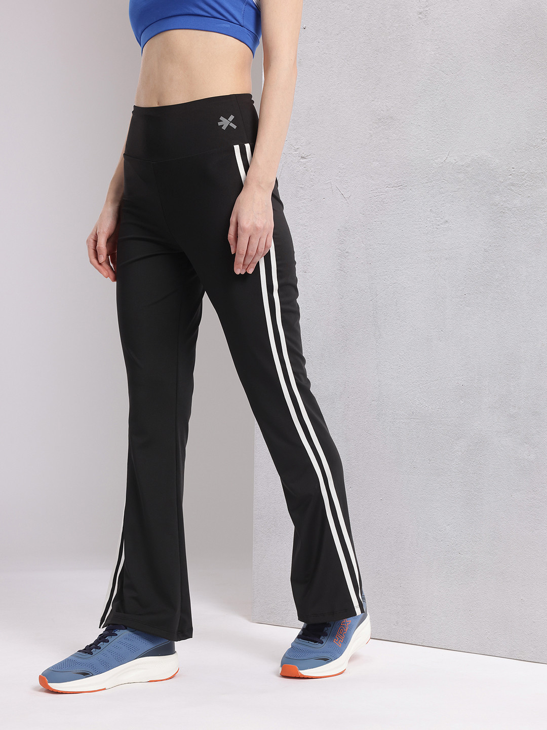 HRX by Hrithik Roshan Women Rapid Dry Bootcut Training Track Pants with Stripe Detail