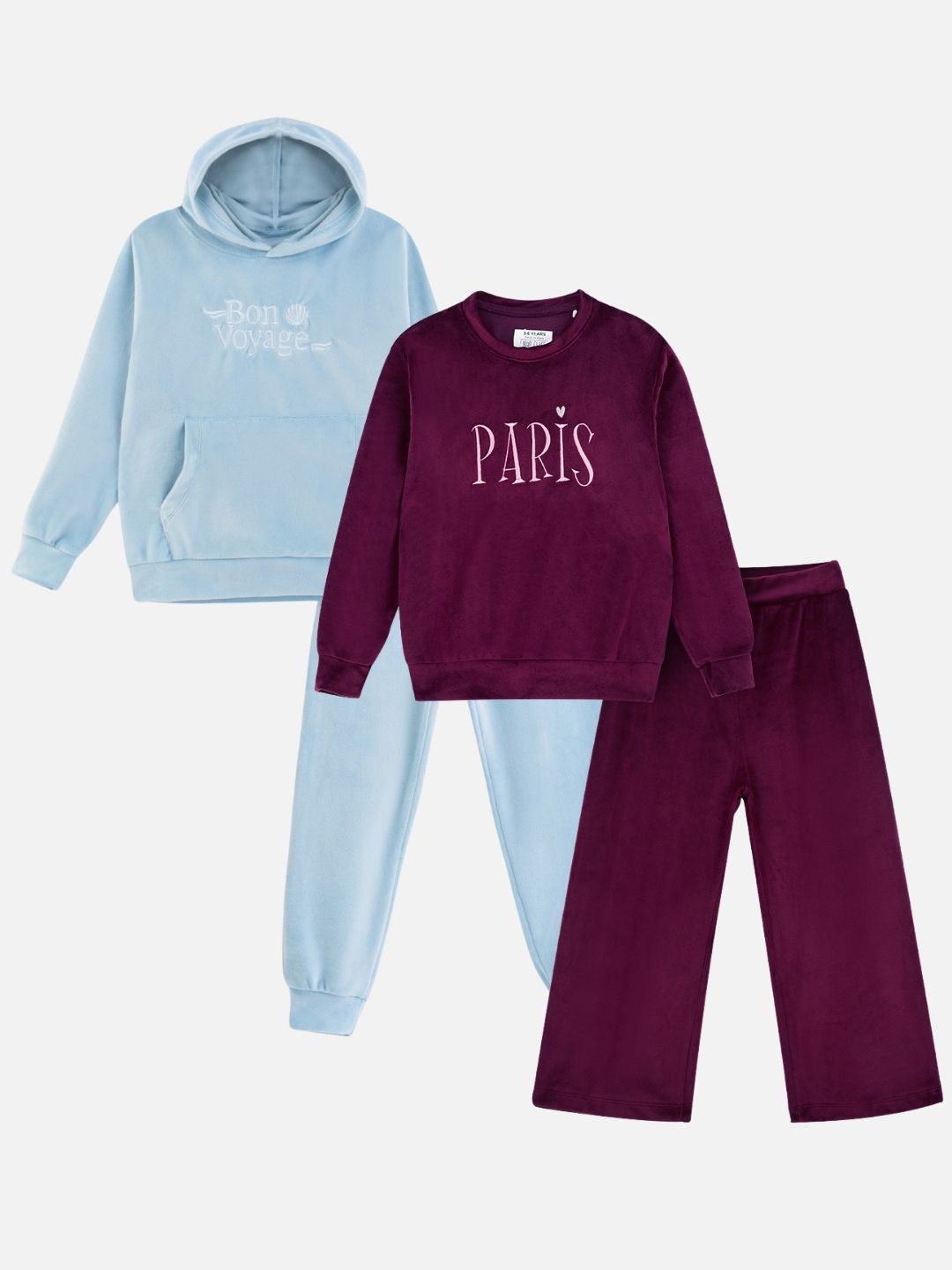 Nap Chief Girl Pack Of 2 Bon Voyage Paris Embroidered Velvet Sweatshirt&Trouser
