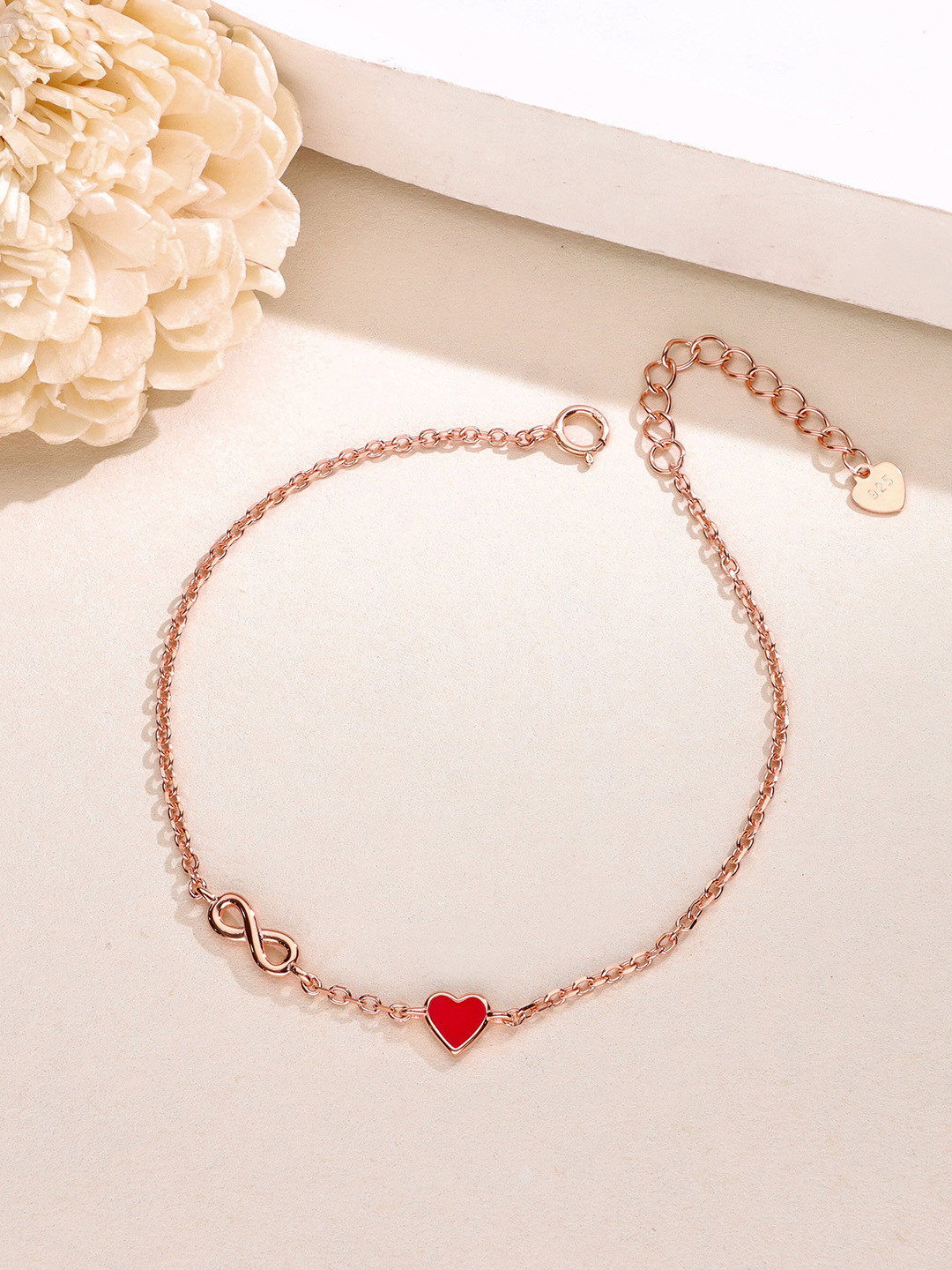 KAI JEWEL Rose Gold-Plated Stainless Steel Infinity & Heart Shaped Link Bracelet
