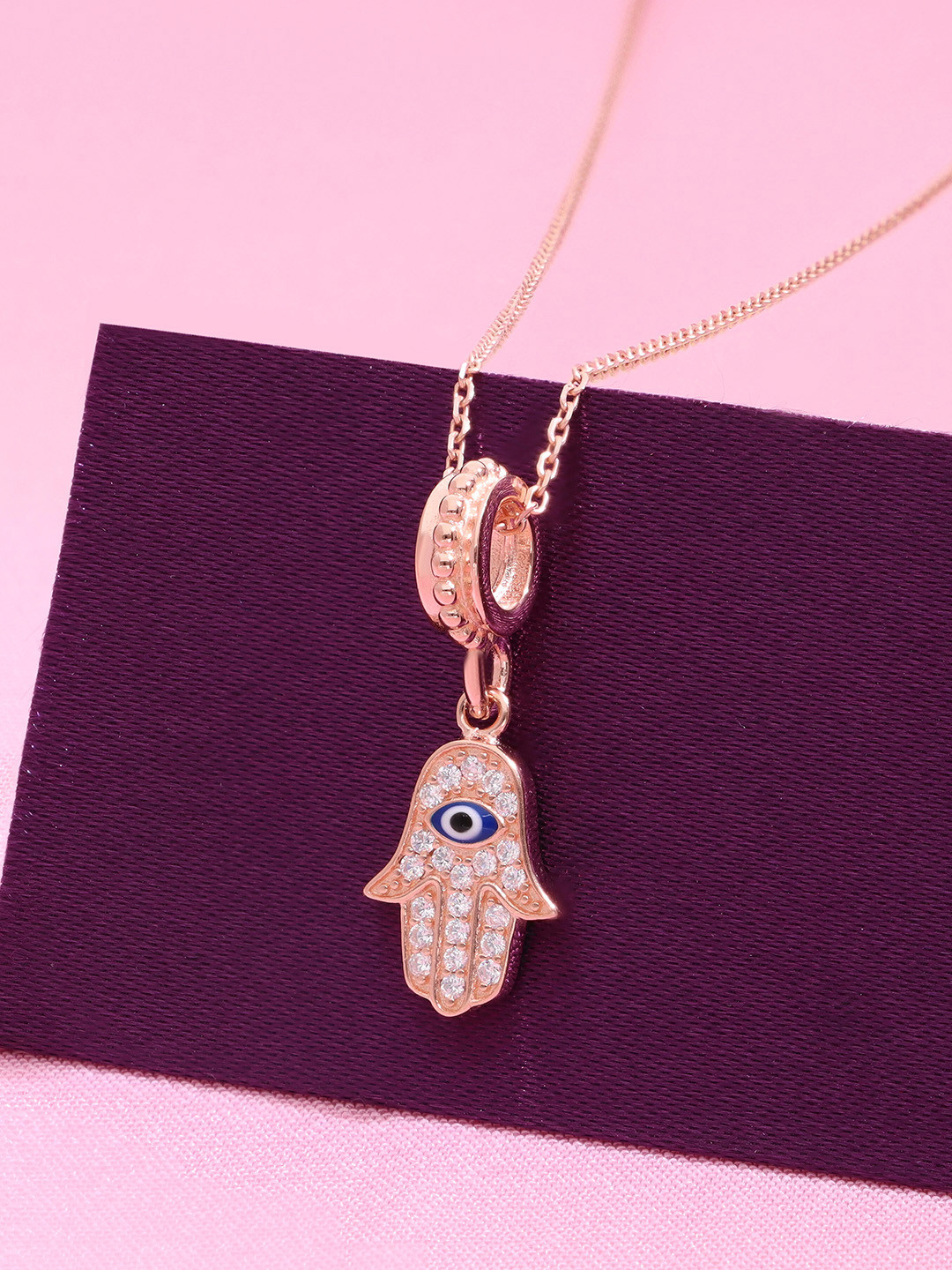 KAI JEWEL Rose-Gold Plated Sterling Silver Cubic Zirconia Studded Pendant With Chain