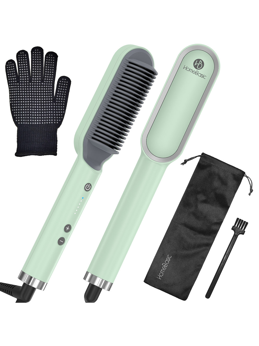 HOMEBASIC 2-in-1 Ceramic Brush Comb 30S Fast Heating 5 Settings Hair Straightener