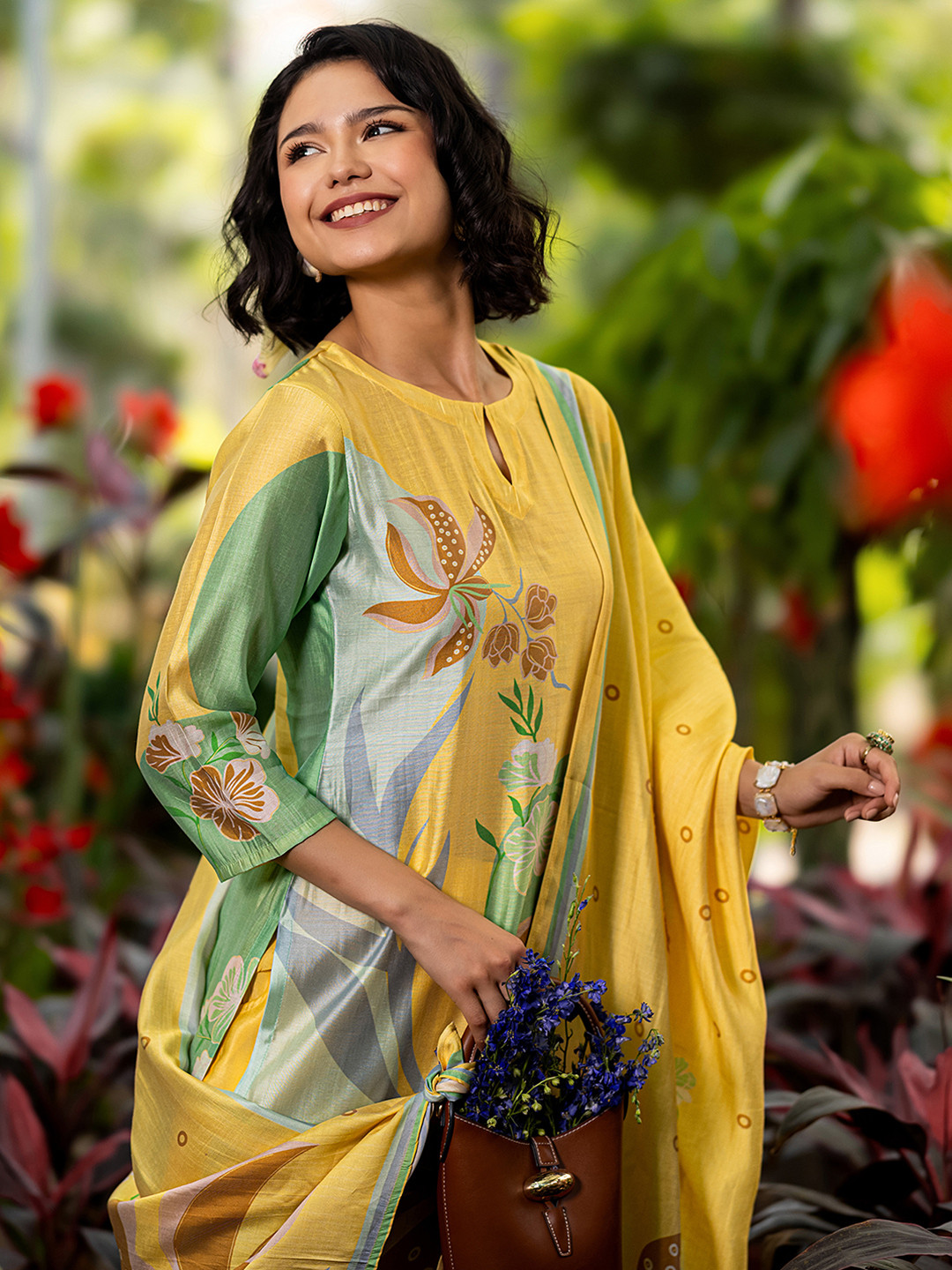 Libas Floral Printed Keyhole Neck Kurta With Trouser And Dupatta