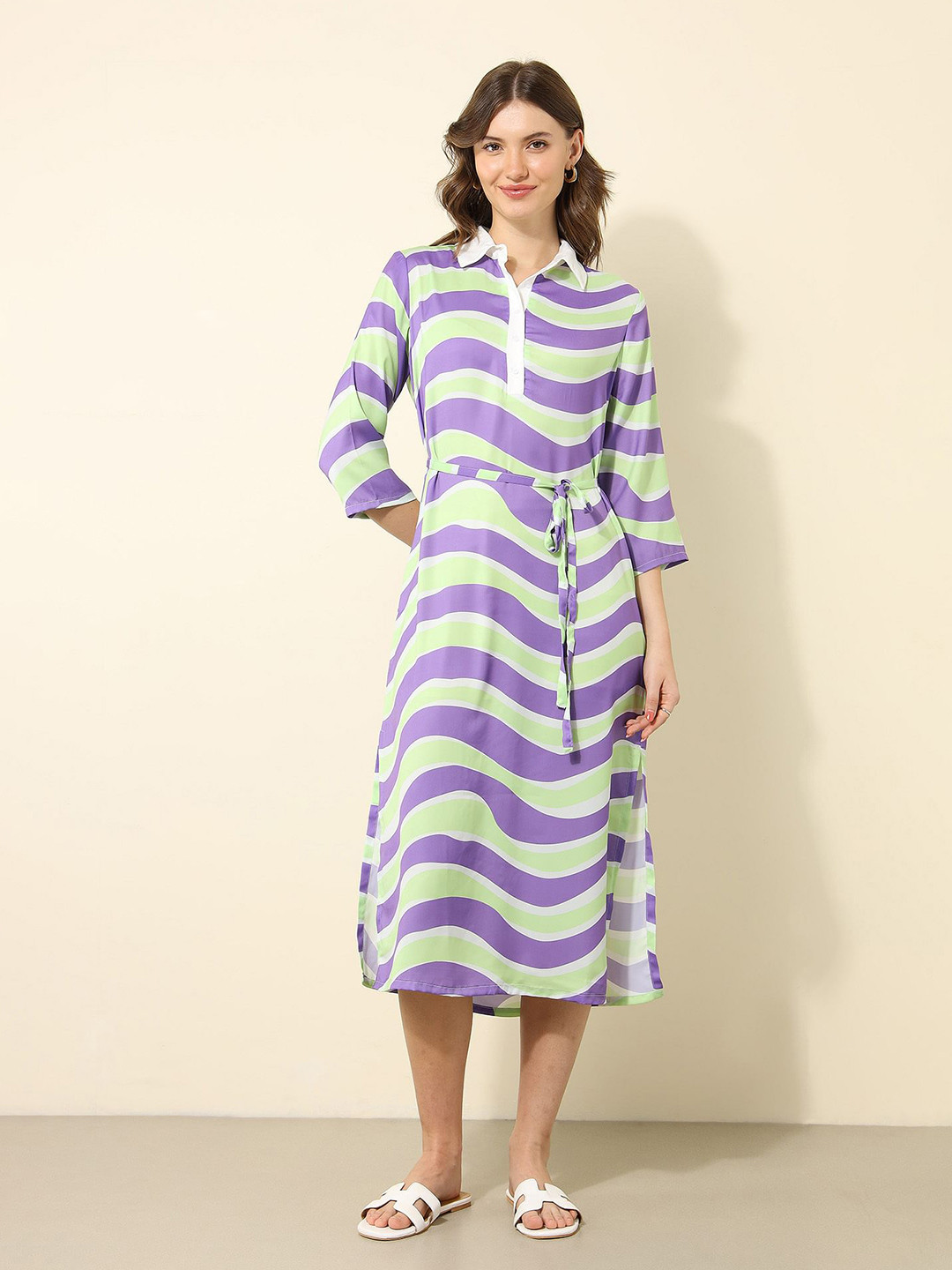 U.S. Polo Assn. Women Striped Shirt Type Midi Dress