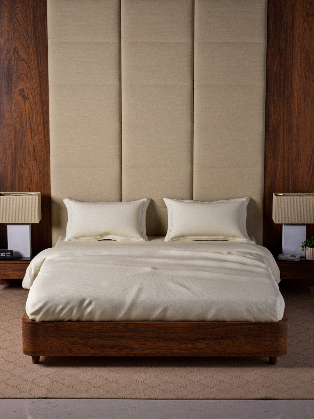 Mulberry Living Opulent Hue Off White Cotton 500 TC King Superfine Bedsheet with 2 Pillow Covers-108 x 108 inches