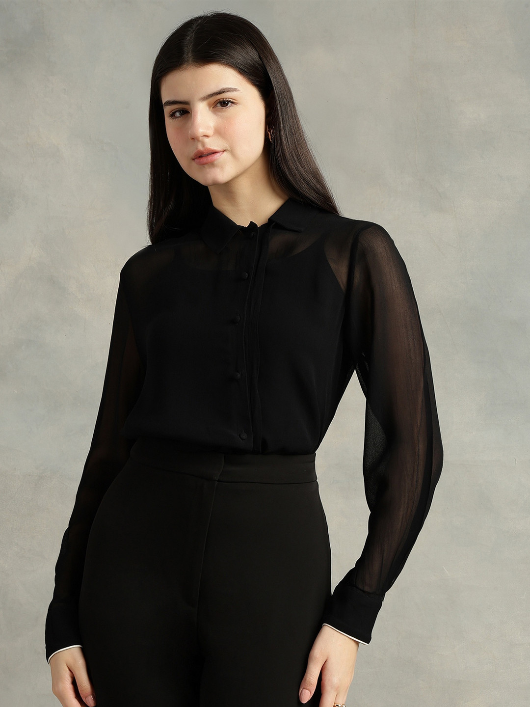 Strong And Brave Georgette Spread Collar Long Sleeves Formal Shirts