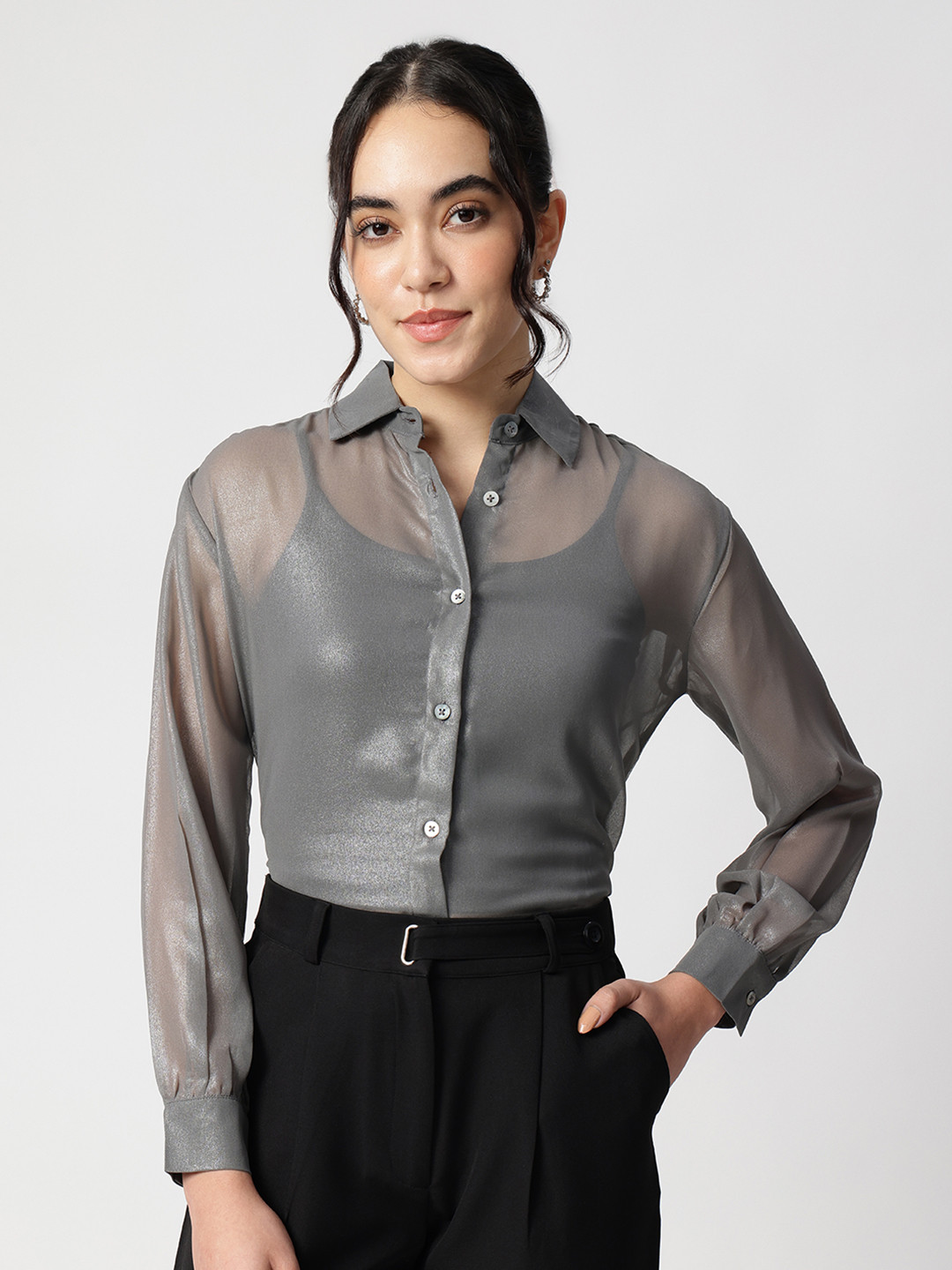 Strong And Brave Women Standard Floral Semi Sheer Casual Shirt