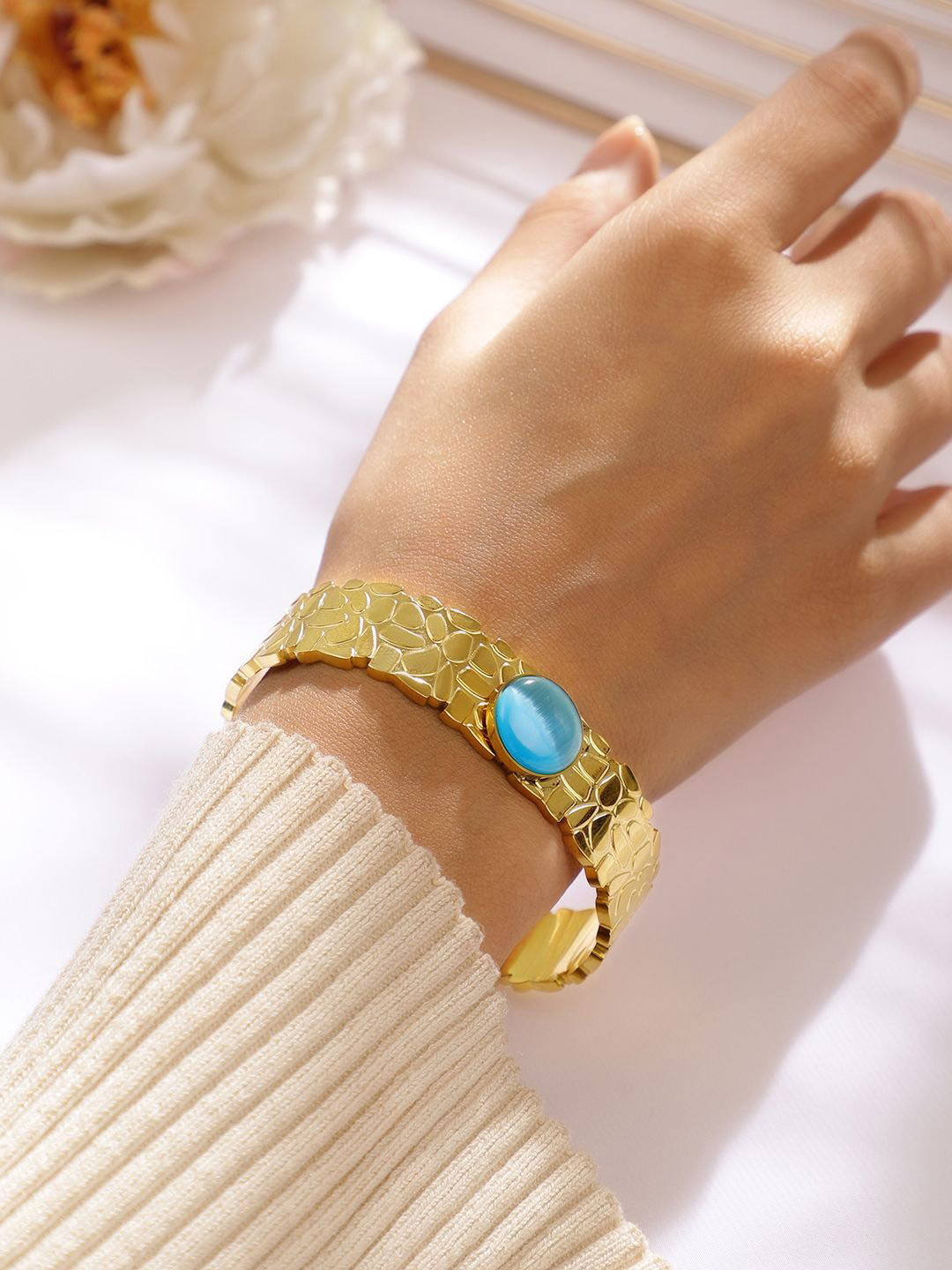 Rubans 18KT Gold-Plated Tarnish-Free Gemstone Studded Bangle-Style Bracelet
