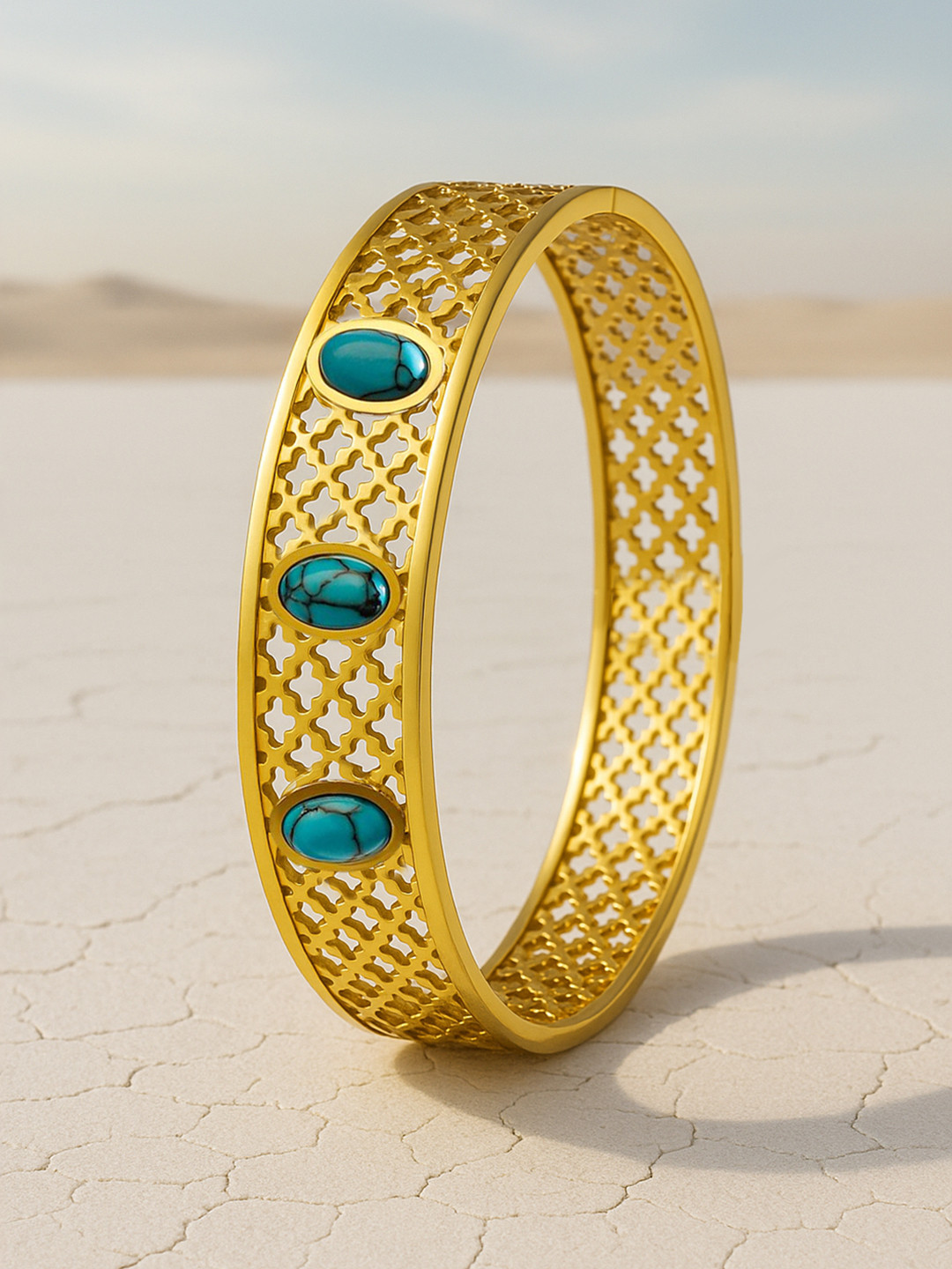 Rubans 18K Gold-Plated Stainless Steel TarnishFree Waterproof Filigree Blue Stone Bracelet