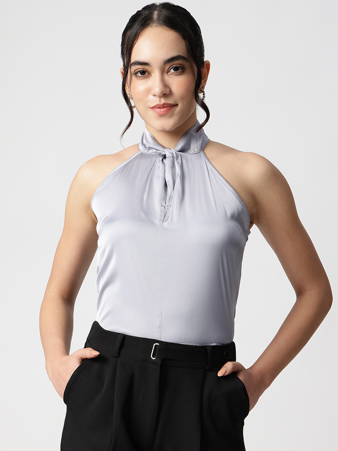 Strong And Brave Halter Neck Twisted Satin Top