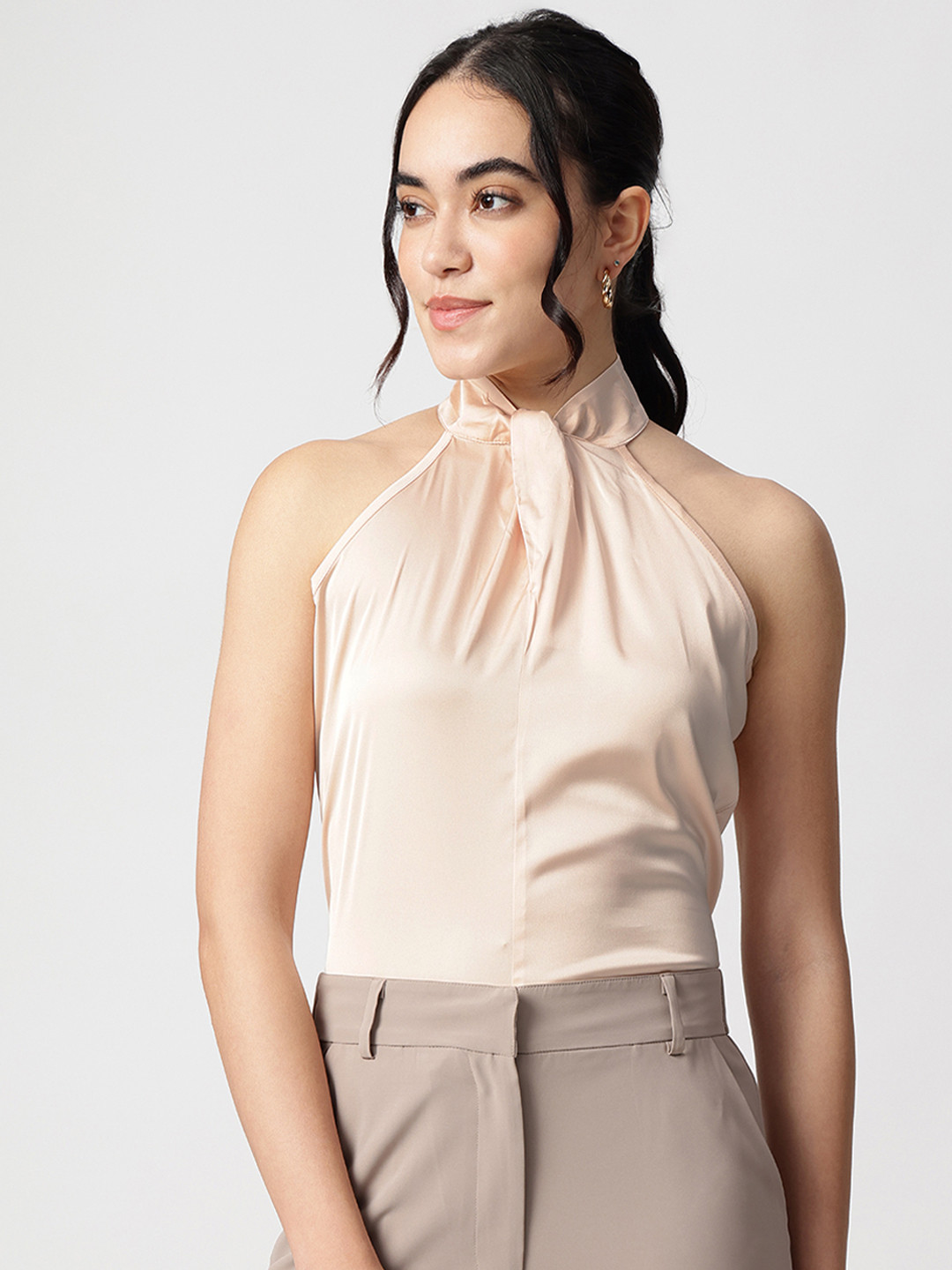 Strong And Brave Halter Neck Twisted Satin Top