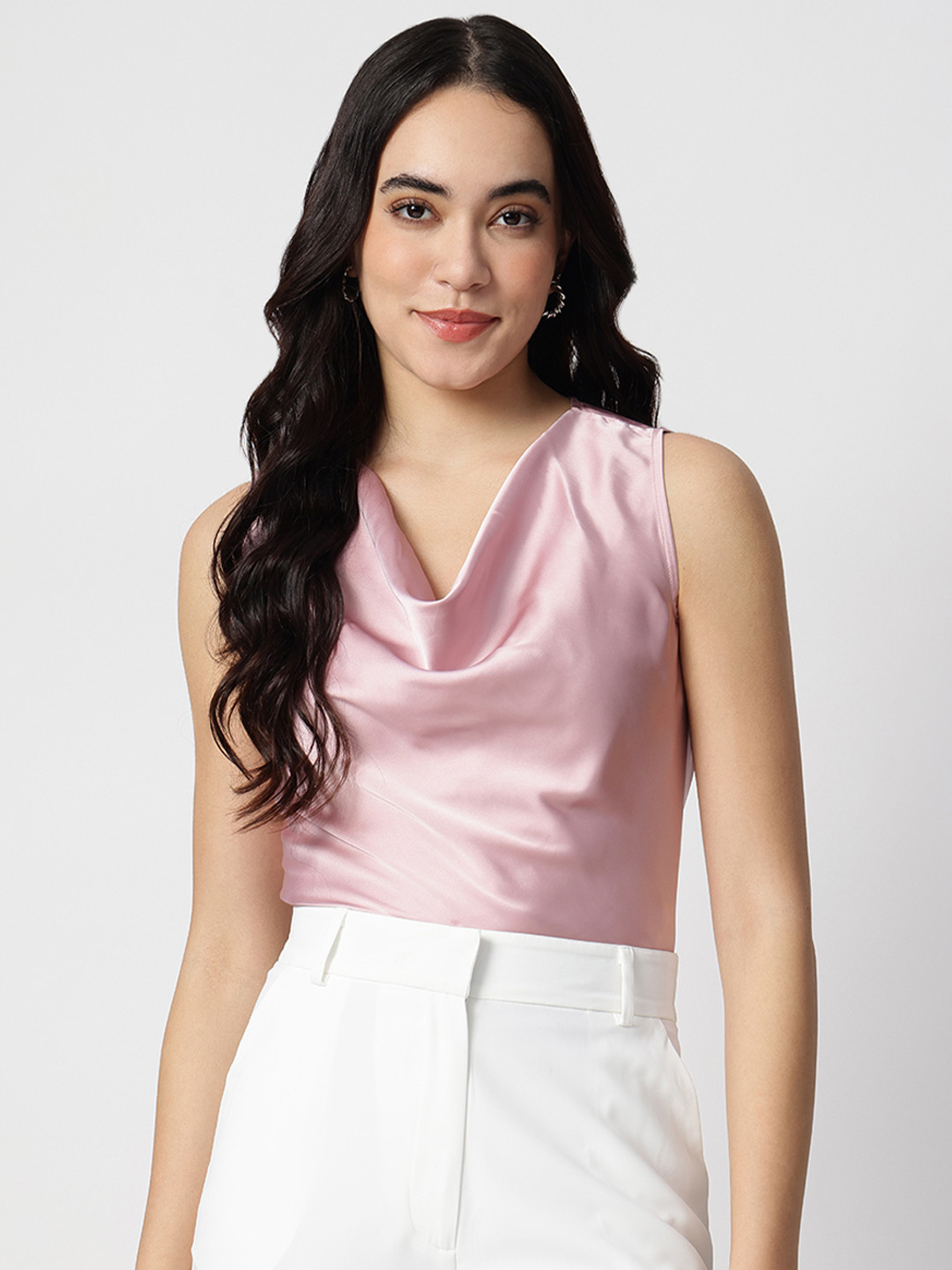 Strong And Brave Cowl Neck Satin Top