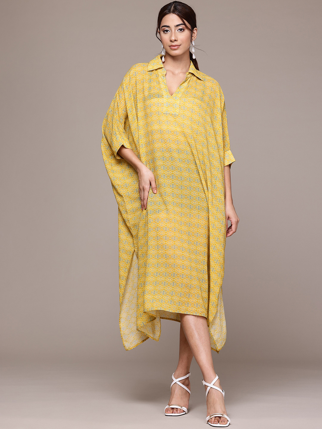 aarke Ritu Kumar Printed Batwing Sleeve Kaftan Midi Dress