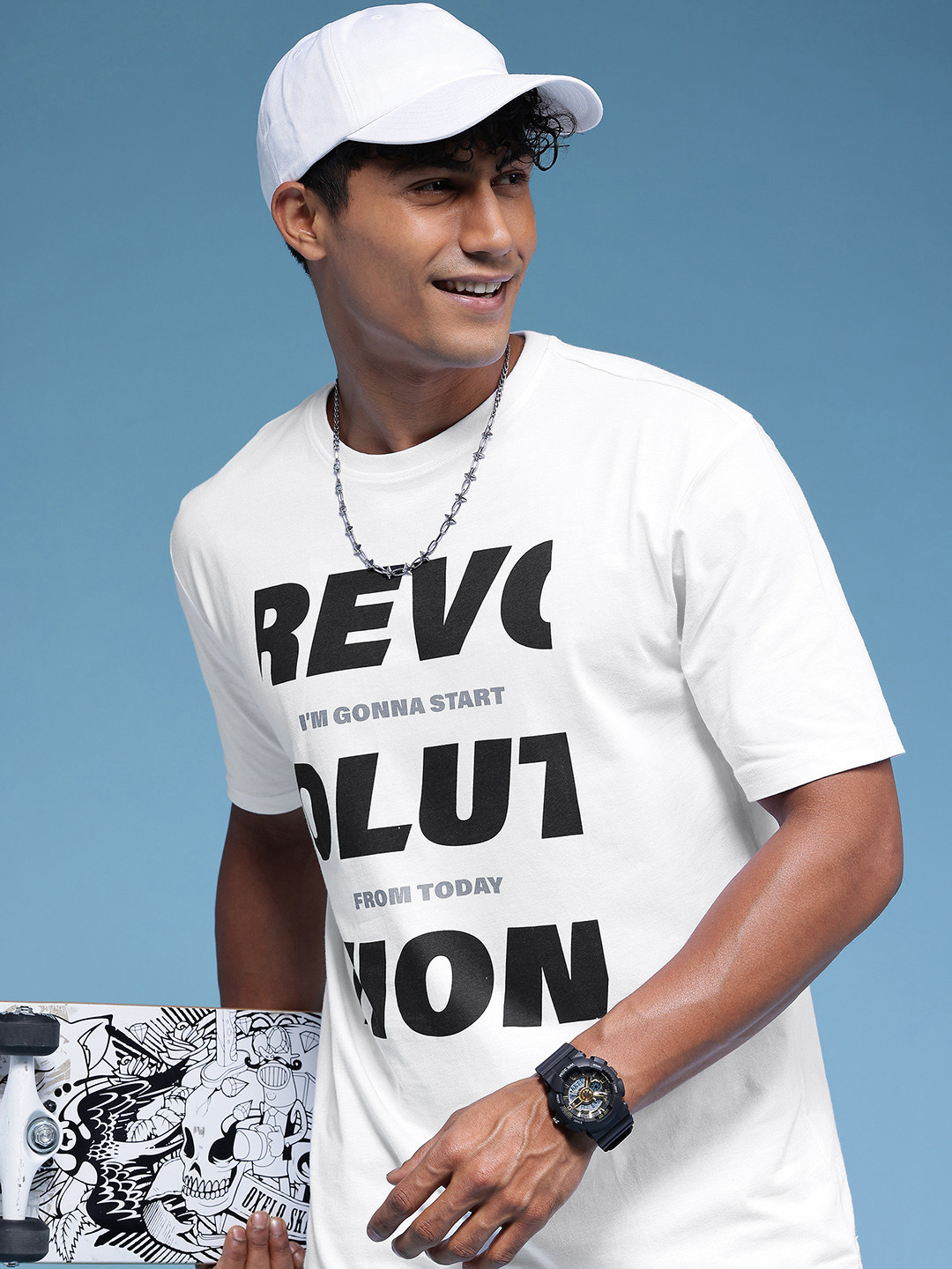 HERE&NOW Pure Cotton Typography Printed Relaxed Fit T-shirt