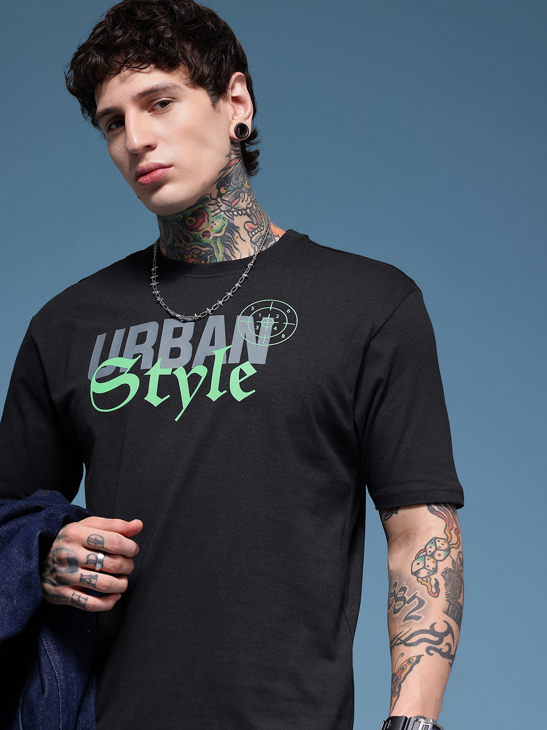 HERE&NOW Typography Printed Drop-Shoulder Sleeves Pure Cotton Relaxed Fit T-shirt