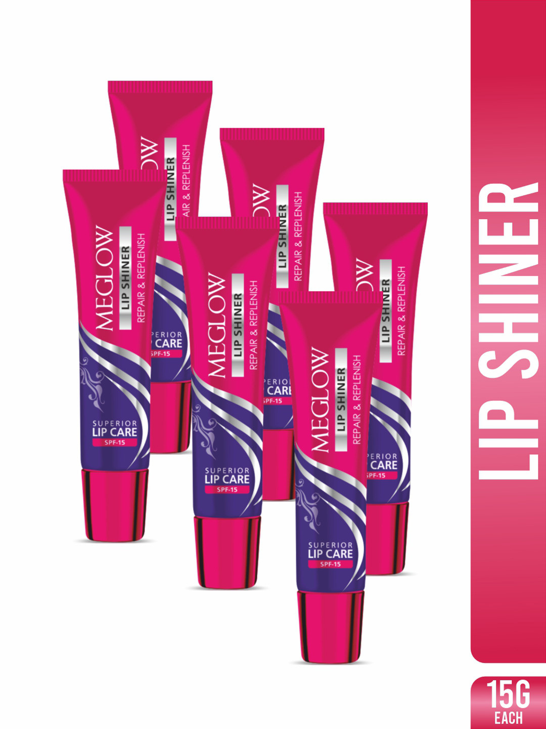MEGLOW Set of 6 Lip Shiner for Nourishment with SPF 15 & Jojoba Oil - 15g Each