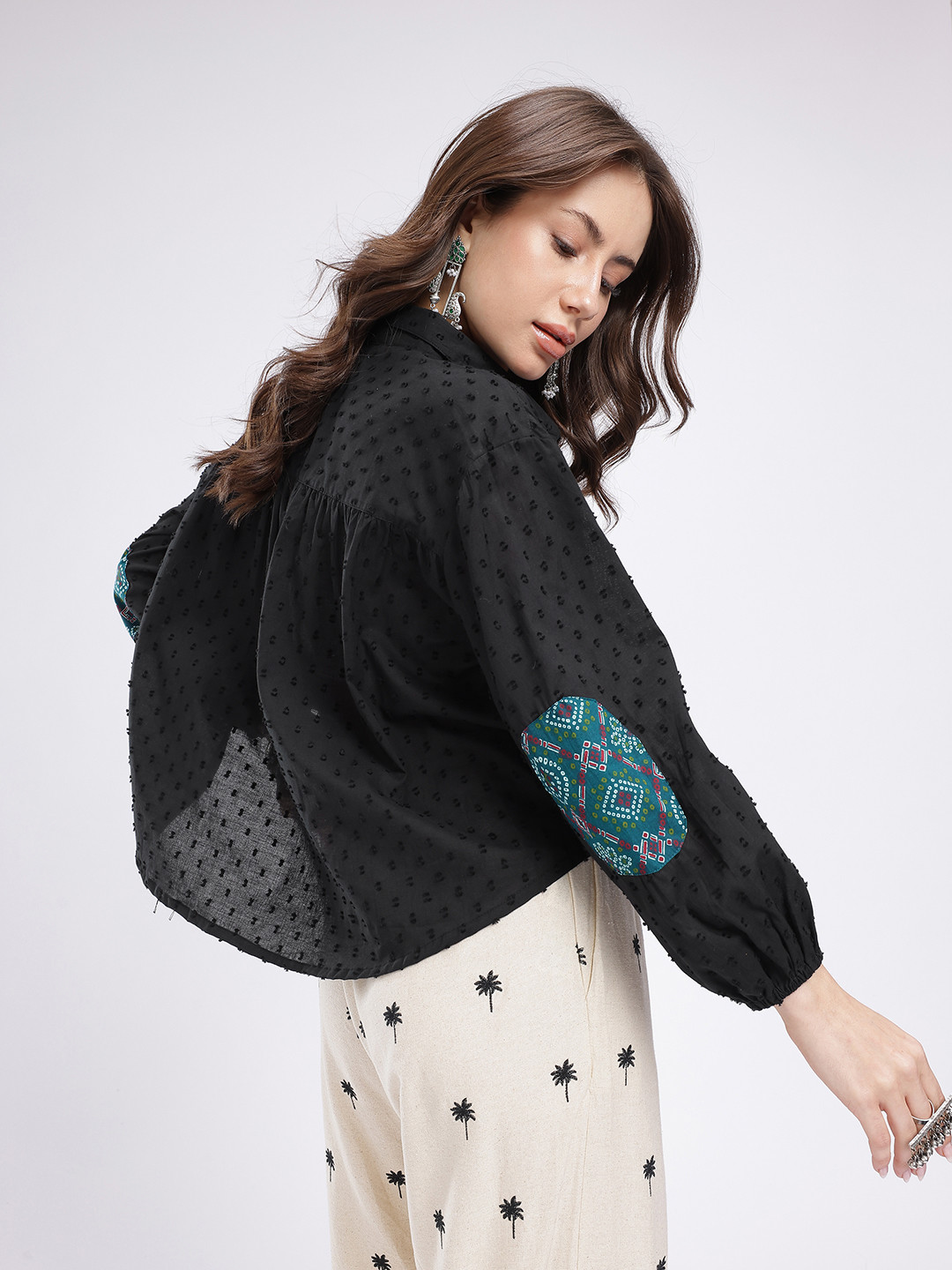 glitchez Patch Work & Gathers Detail Oversized Casual Shirt