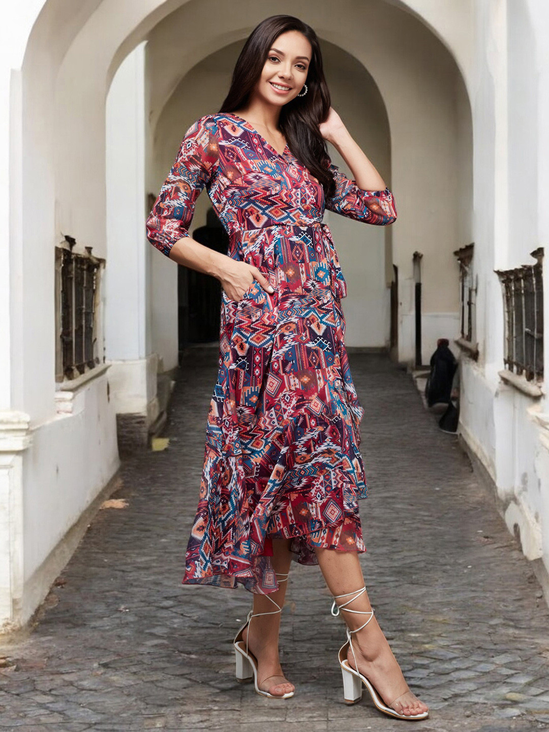 Miss Chase Floral Print Chiffon Midi Dress