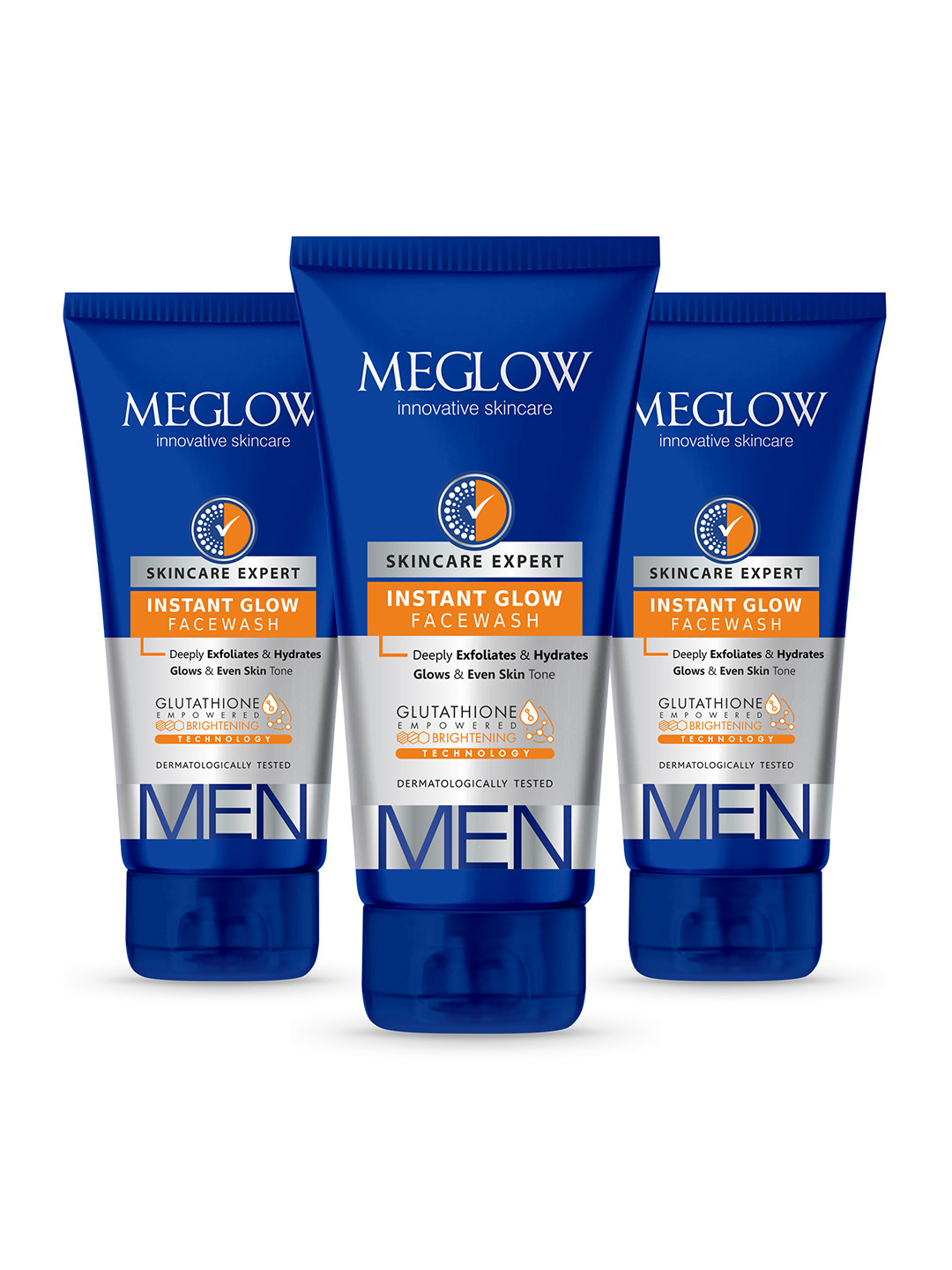 MEGLOW Men Inovative Skincare Set Of 3 Instant Glow Gultathion Face Wash - 70 g Each