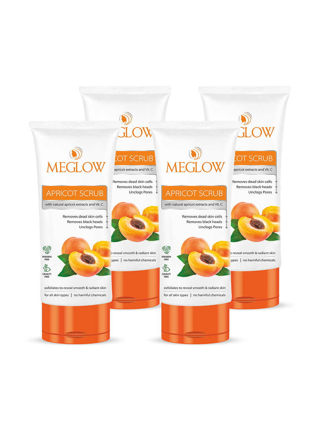 MEGLOW Set Of 4 Apricot With Vitamin E Exfoliating Face Scrub - 70 g Each