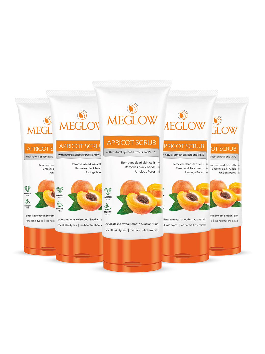 MEGLOW Set Of 5 Apricot With Vitamin E Exfoliating Face Scrub - 70 g Each