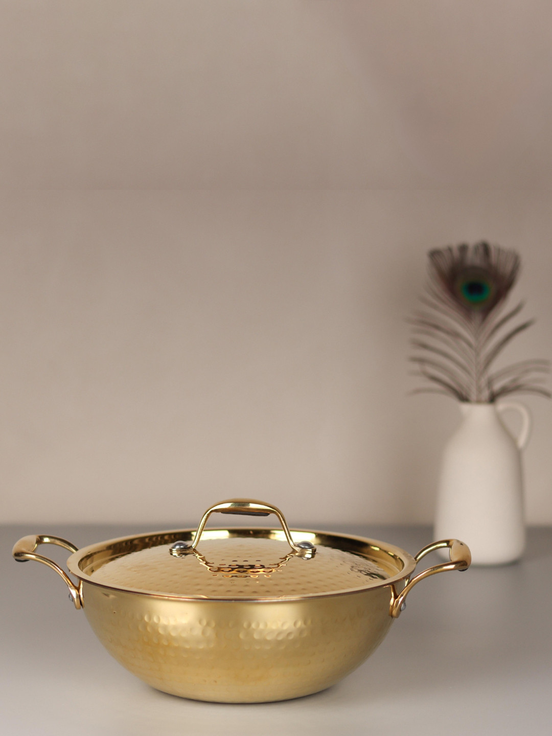 Swadeshi Blessings Golden Brass Kadai for cooking With Lid 3L