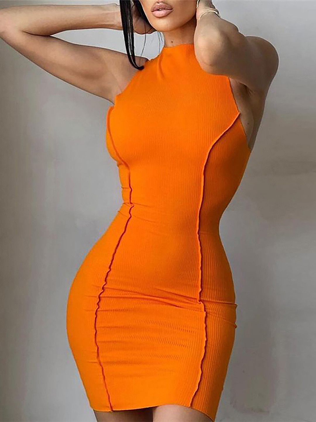StyleCast Orange Ribbed Mini Party Dress